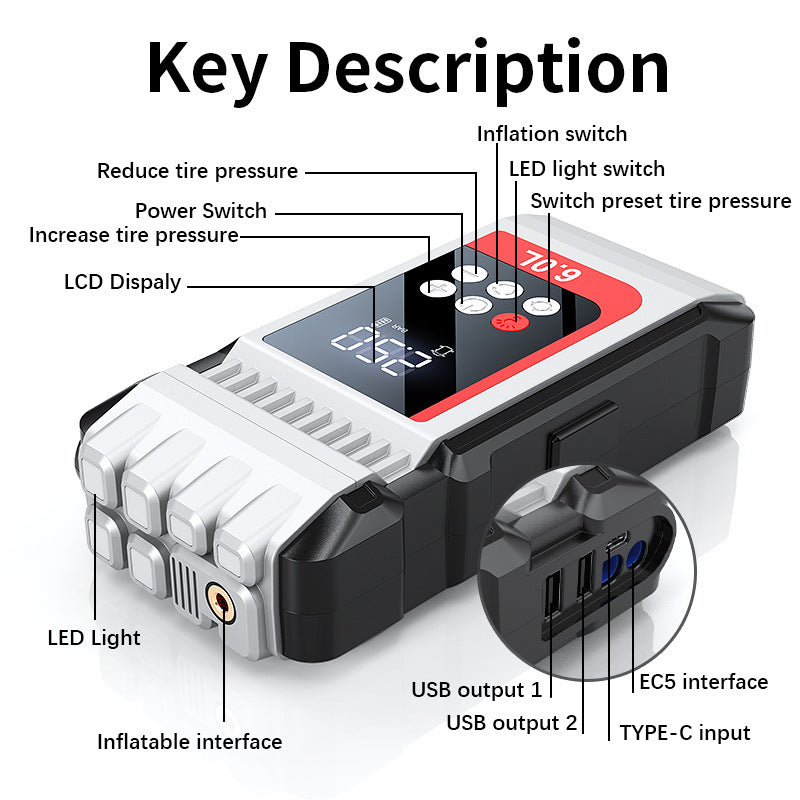 Bomba de aire y energía de emergencia integrada para automóviles